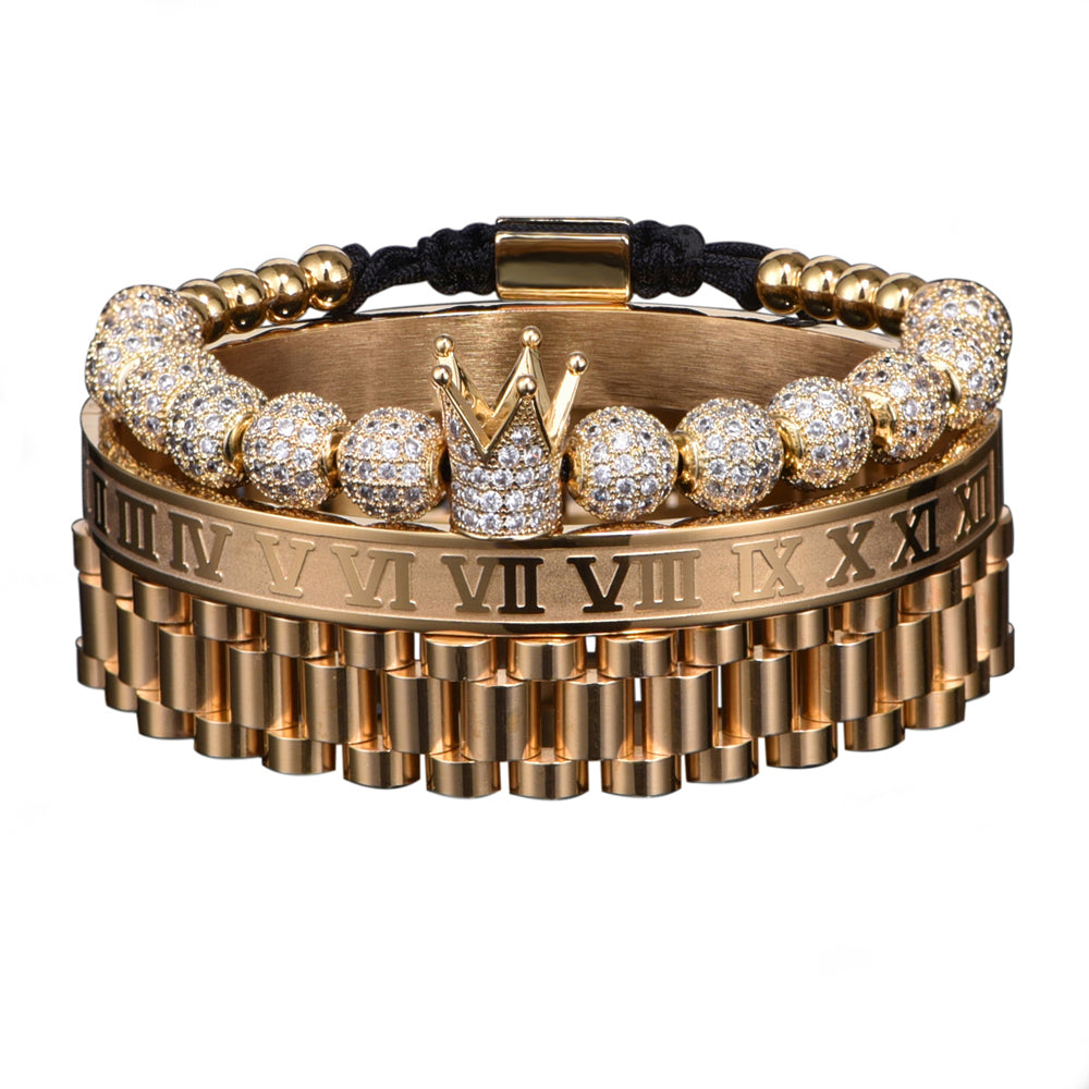 Vintage Crown Braided Bracelet Roman Letters
