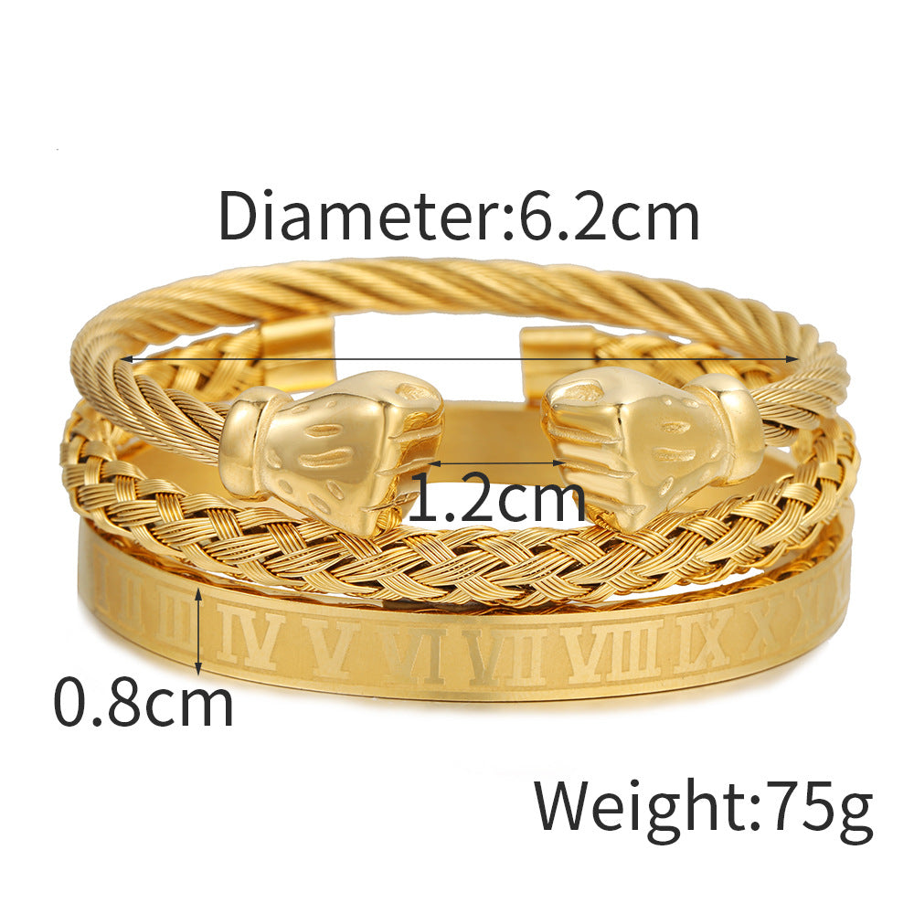 Stainless Steel Fist Bracelet Roman Numerals