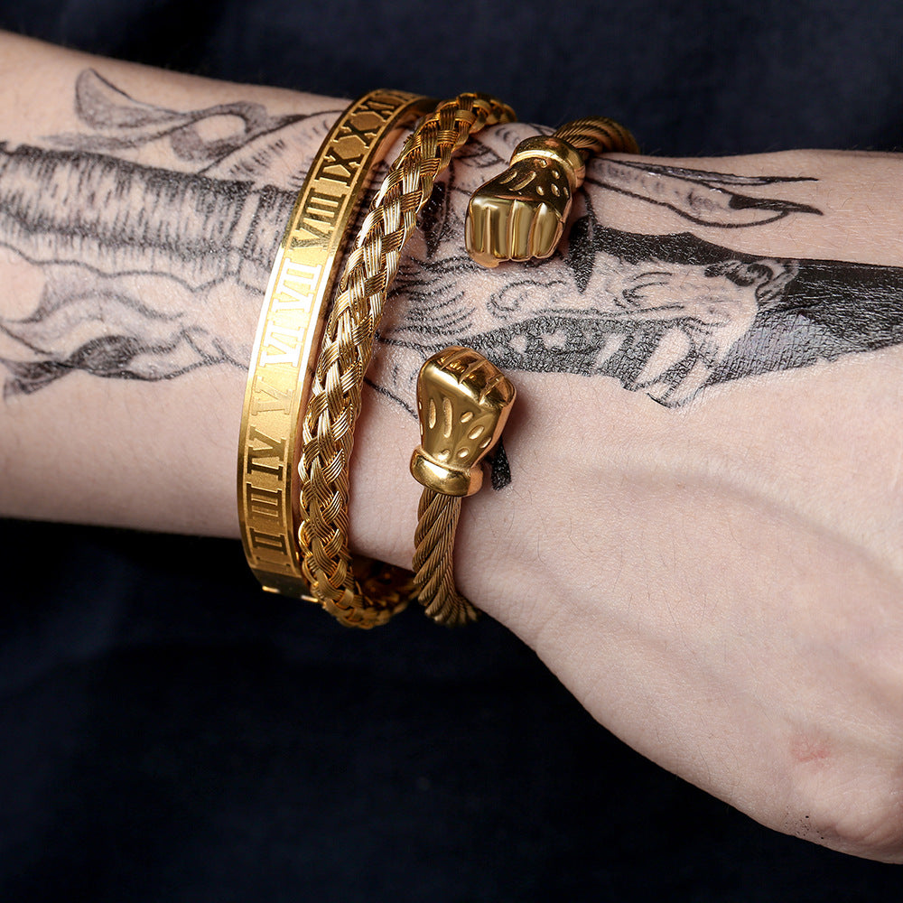 Stainless Steel Fist Bracelet Roman Numerals