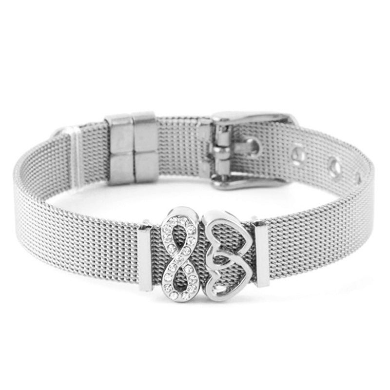 Stainless Steel Eternal Love Charm Watch Chain Bracelet
