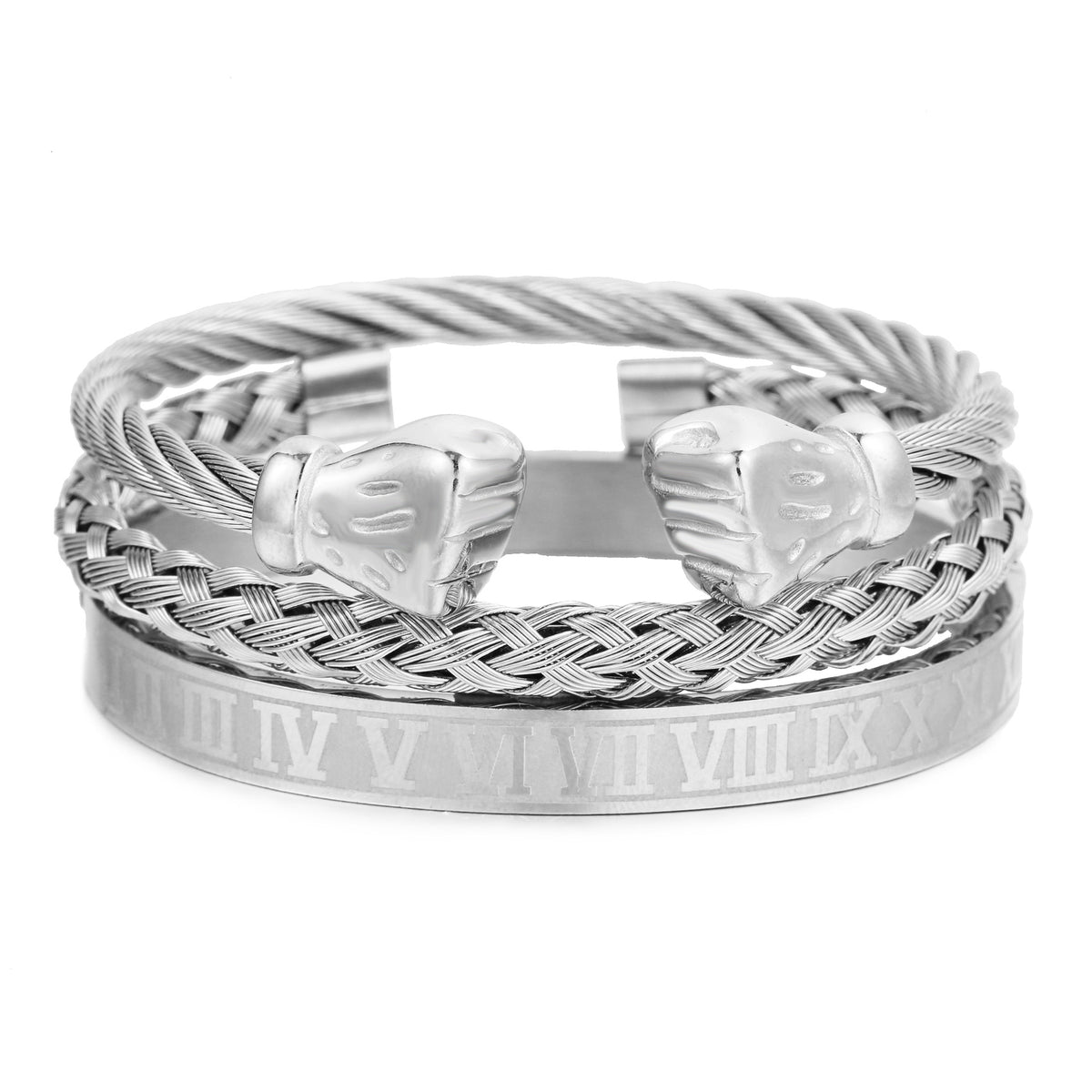 Stainless Steel Fist Bracelet Roman Numerals