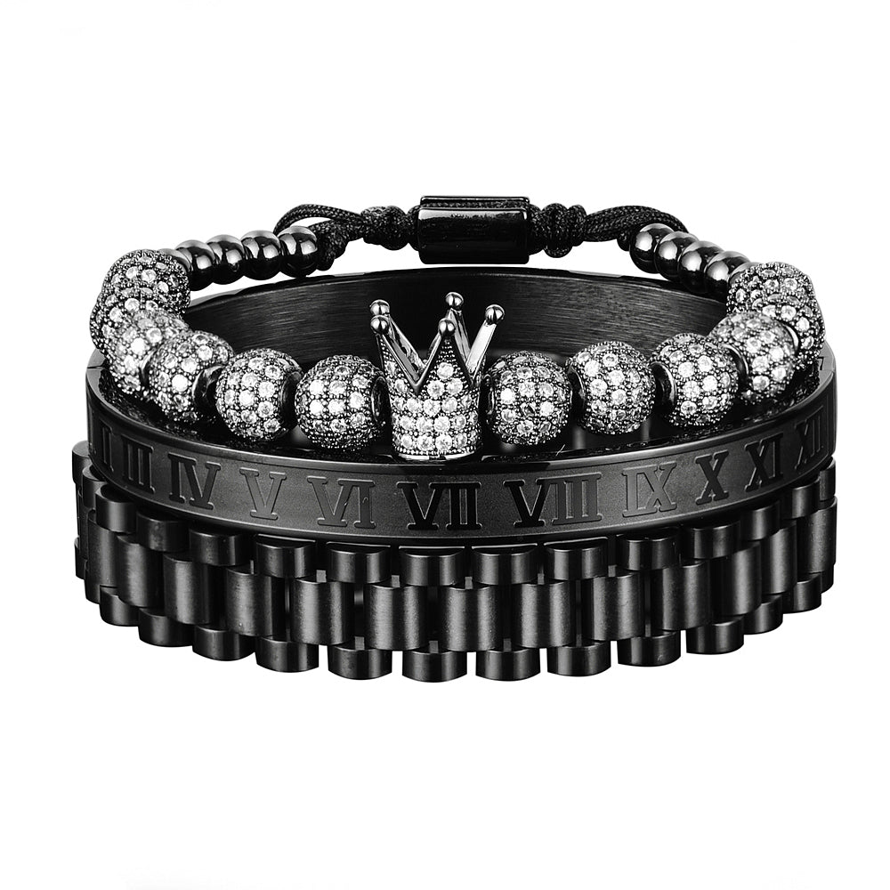 Vintage Crown Braided Bracelet Roman Letters