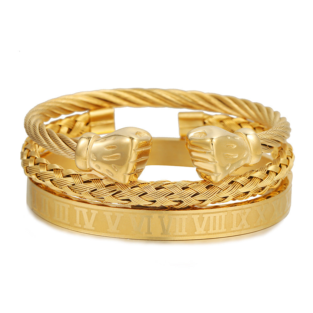 Stainless Steel Fist Bracelet Roman Numerals