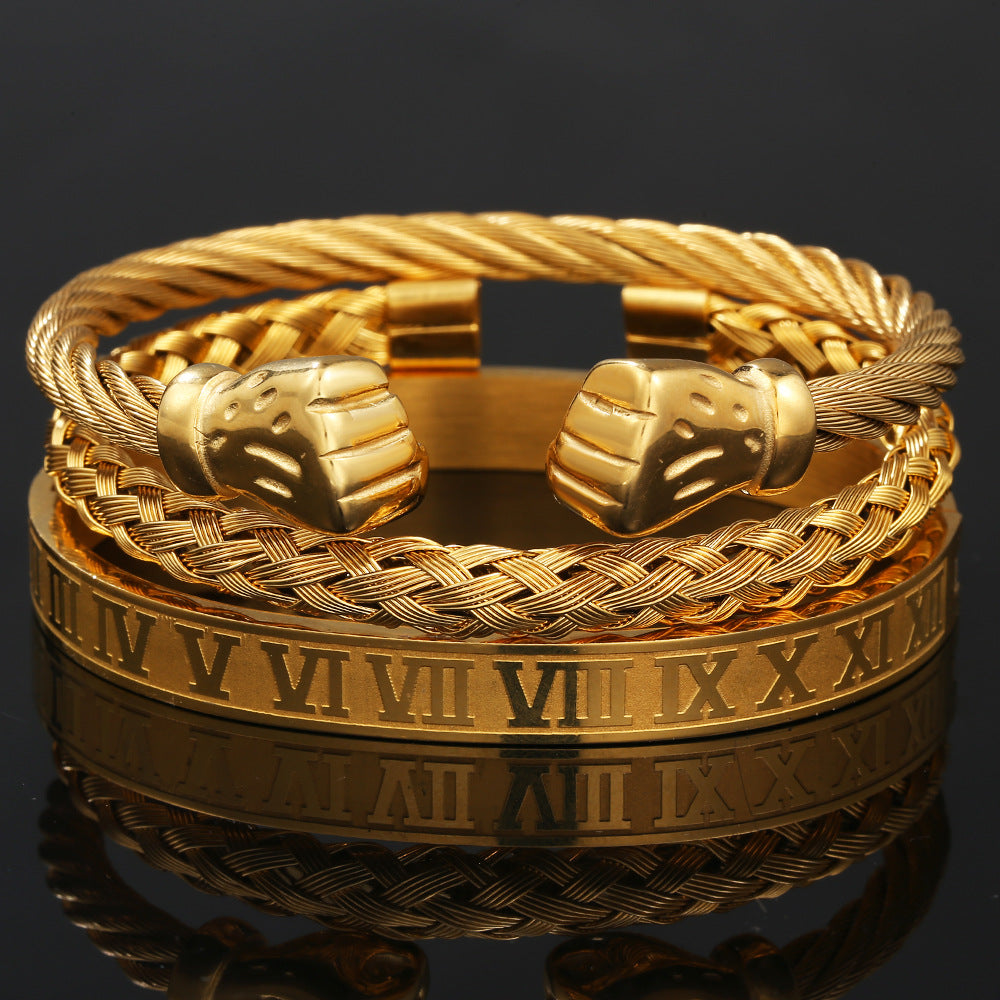 Stainless Steel Fist Bracelet Roman Numerals