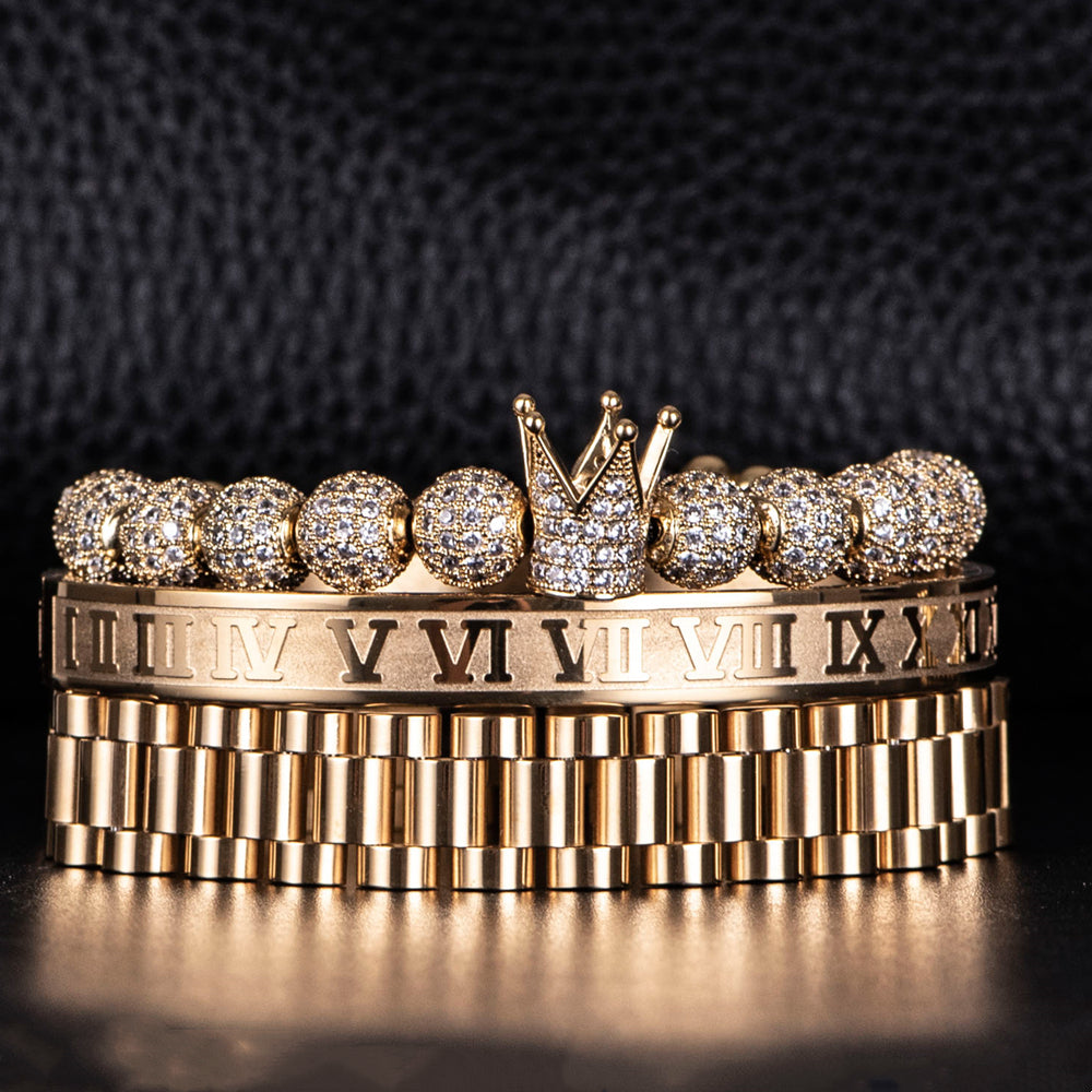 Vintage Crown Braided Bracelet Roman Letters