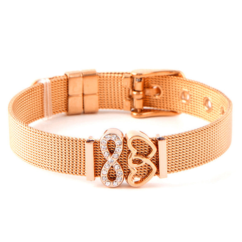 Stainless Steel Eternal Love Charm Watch Chain Bracelet