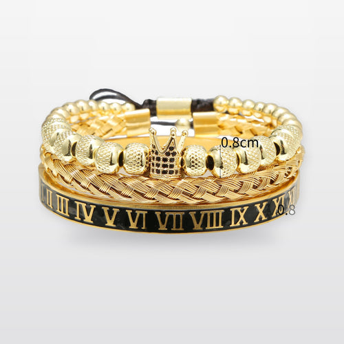 European And American Retro Easy Matching Crown Woven Brace Lace Bracelet Set Dripping Roman Letters Woven Stainless Steel Bracelet