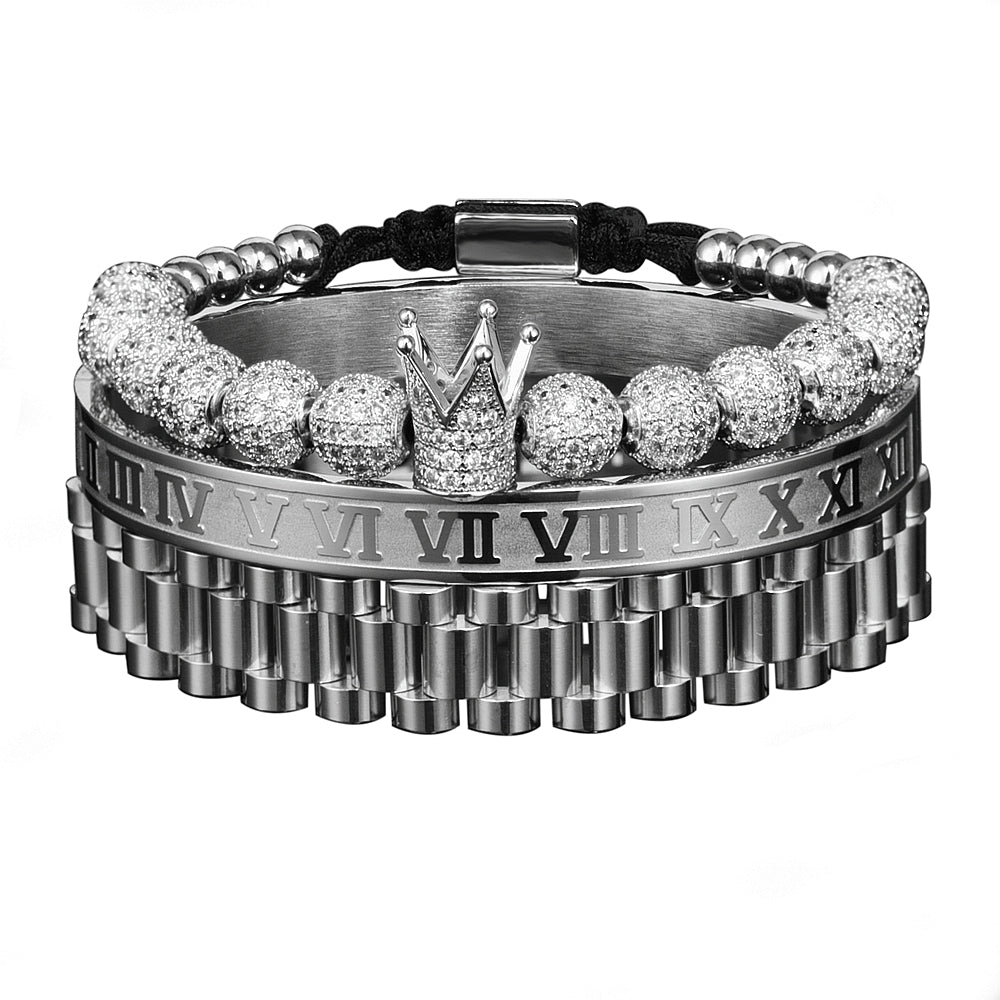 Vintage Crown Braided Bracelet Roman Letters