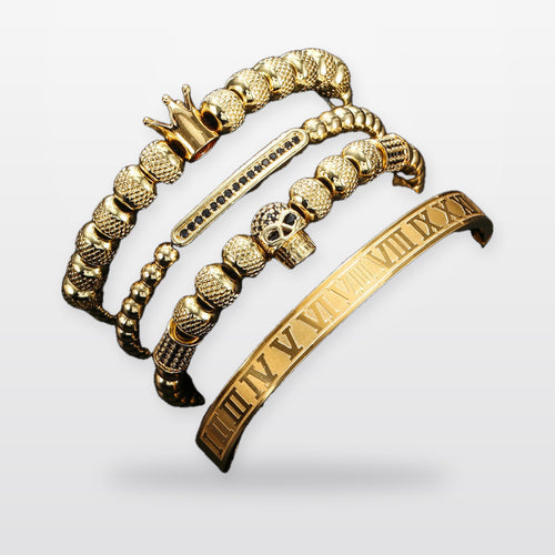Stainless Steel Roman Letter Copper Inlaid Zircon Crown Skull Bracelet